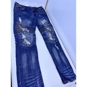PREME Distressed Stone Washed Moto Jeans Men's Size 38X34 Blue Grunge Rock NWT